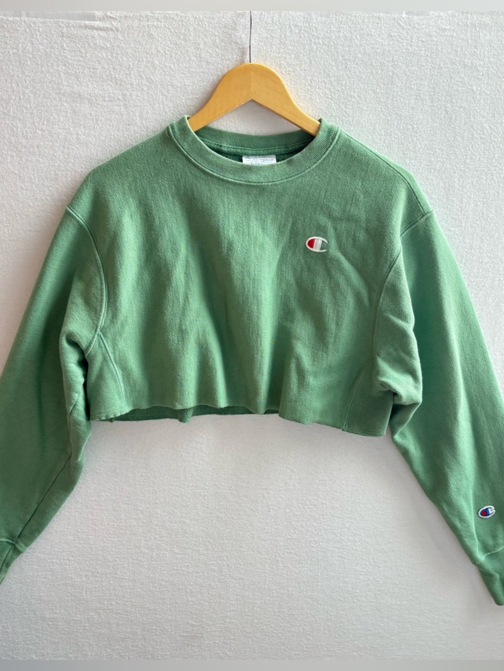 Champion Reverse Weave Crop Crew Neck Sweatshirt Womens Size XS Light Green